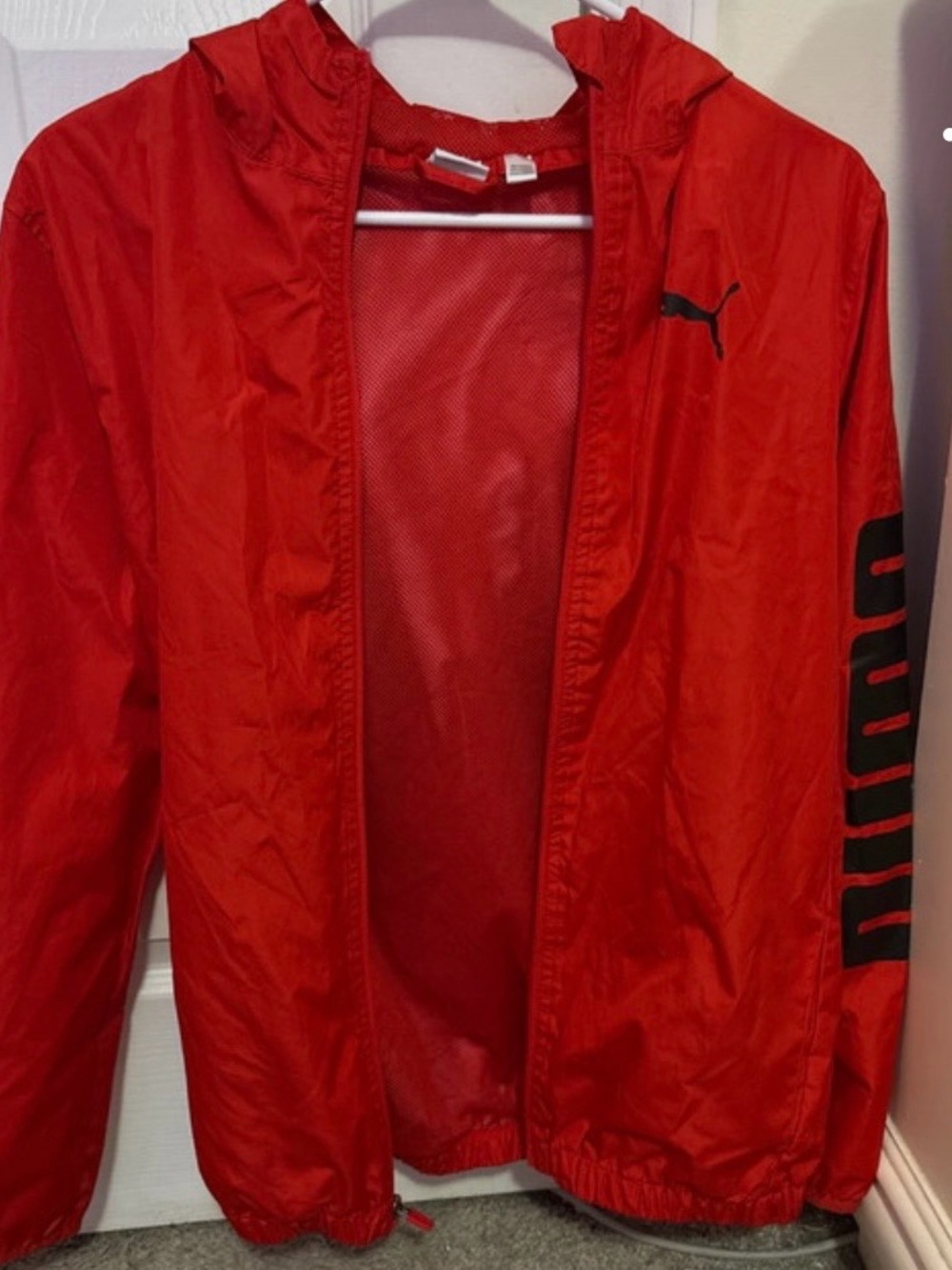 Puma Red Hooded Men's Windbreaker with Black Logo